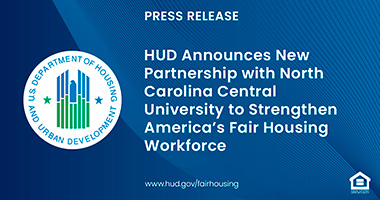 Graphic of FHEO Press Release text and HUD logo