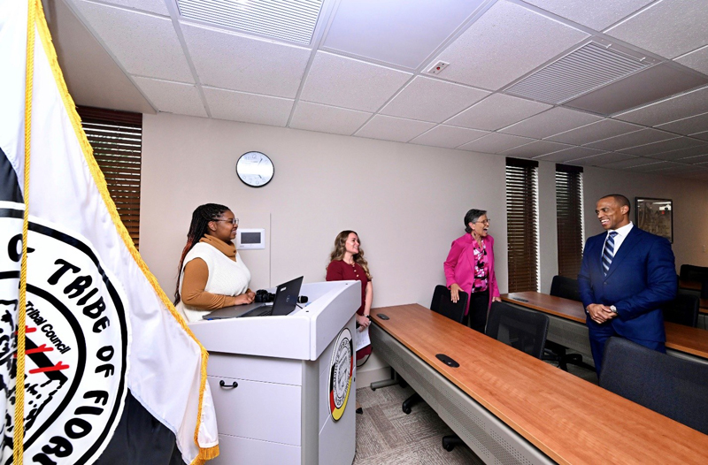 NLC’s Brooke Warrington and Jasmine Rahming give Secretary Turner an overview of NLC’s work for Indian Country NLC’s Brooke Warrington and Jasmine Rahming give Secretary Turner an overview of NLC’s work for Indian Country