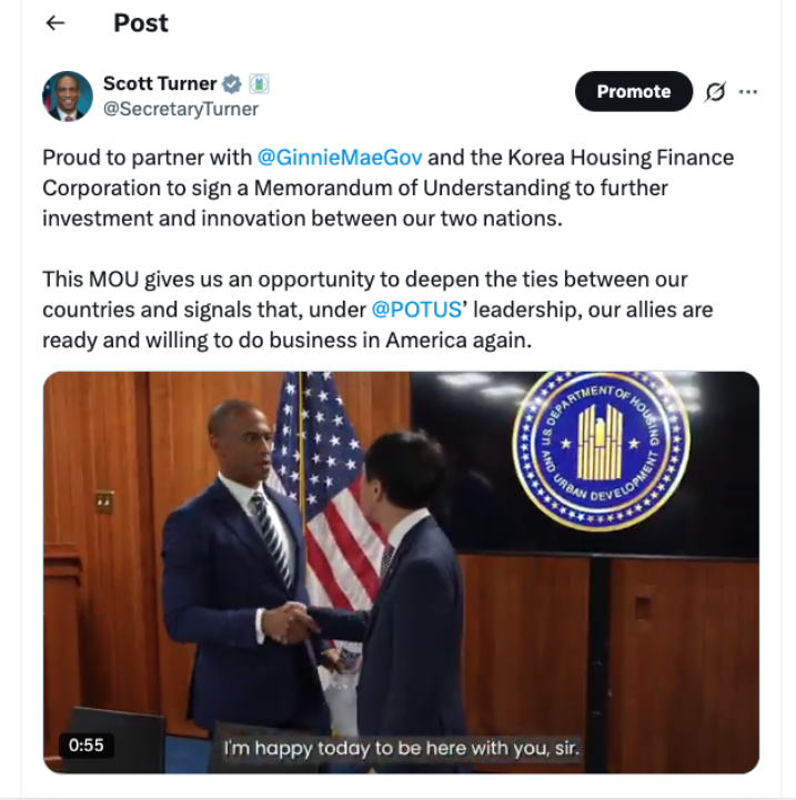 HUD, Ginnie Mae, and the Korea Housing Finance Corporation (KHFC) signed a memorandum of understanding HUD, Ginnie Mae, and the Korea Housing Finance Corporation (KHFC) signed a memorandum of understanding