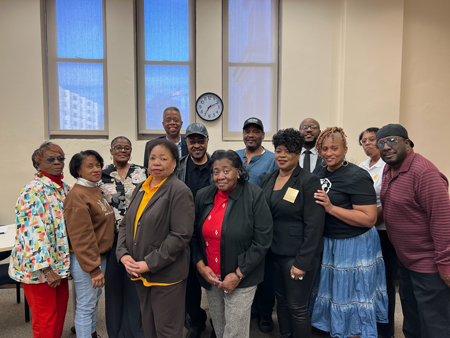 [HUD Great Plains Regional Administrator Ulysses Clayborn (last row, left of center) joins members of the Greater Kansas City, Incorporated Chapter of Blacks in Government (BIG) on Saturday, February 10, 2024, at the Robert J. Mohart Multipurpose Center in Kansas City, Missouri.  From left to right, front row: Palistine Gray-Moore (retired), Omaha Nebraska, Gloria Cody (Kansas City VA), Patricia Hawkins (retired), Lawrence Kansas, Delores Ivy (retired) St. Louis, MO, Alberta Walker (HUD-Financial Management Center), Sondra Tucker (Kansas City EPA), Wilbert McLemore (Omaha).  From left to right second row: Christine Wilder (St. Louis), Clifton Jones (Retired-HUD), Lamont Lane (Retired Leavenworth VA), Robert Woods (City of KCMO), Toni Dupree (St. Louis, MO).  Not Pictured: Edward Washington (Kansas City USDA). (Photo credit: HUD Great Plains)]