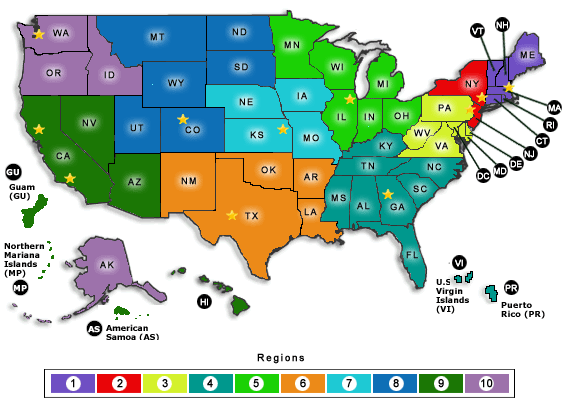 Map of HUD's Regions